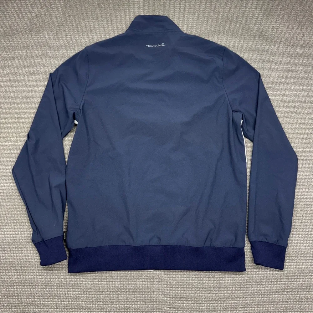 TravisMathew Mens Full Zip Track Jacket‎ Navy Grey Striped Performance Size M